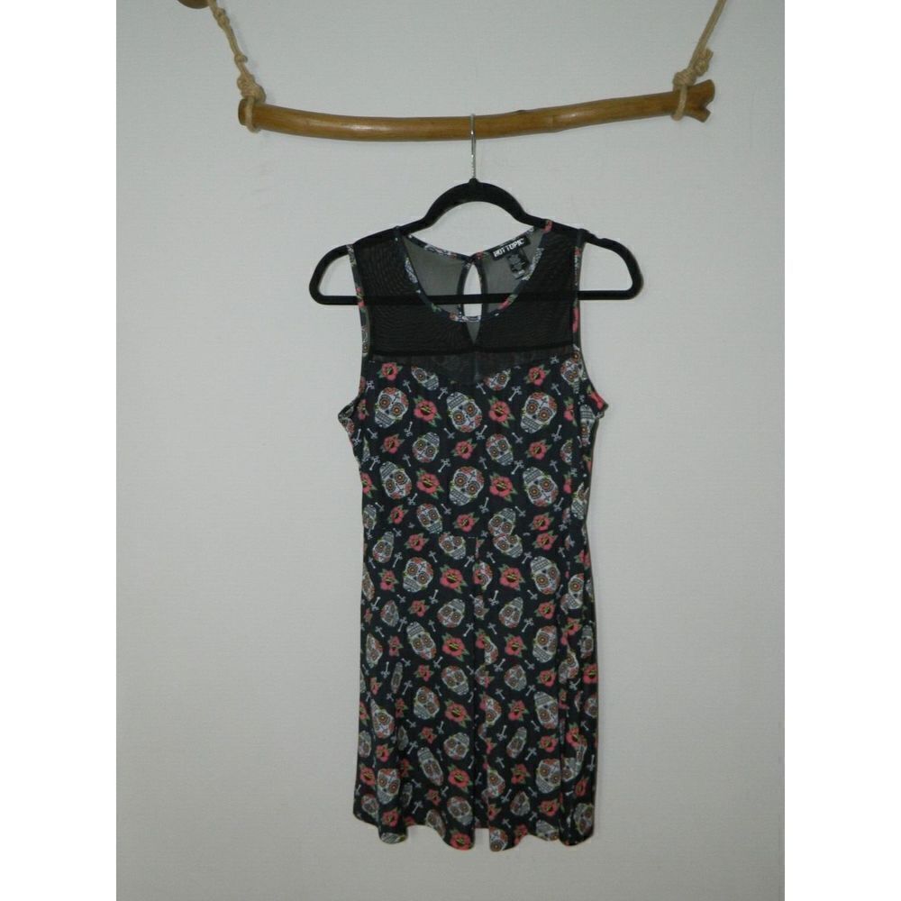 Hot Topics Dress‎ Day of the Dead Sugar Skull Crosses Black Skater Y2K Medium